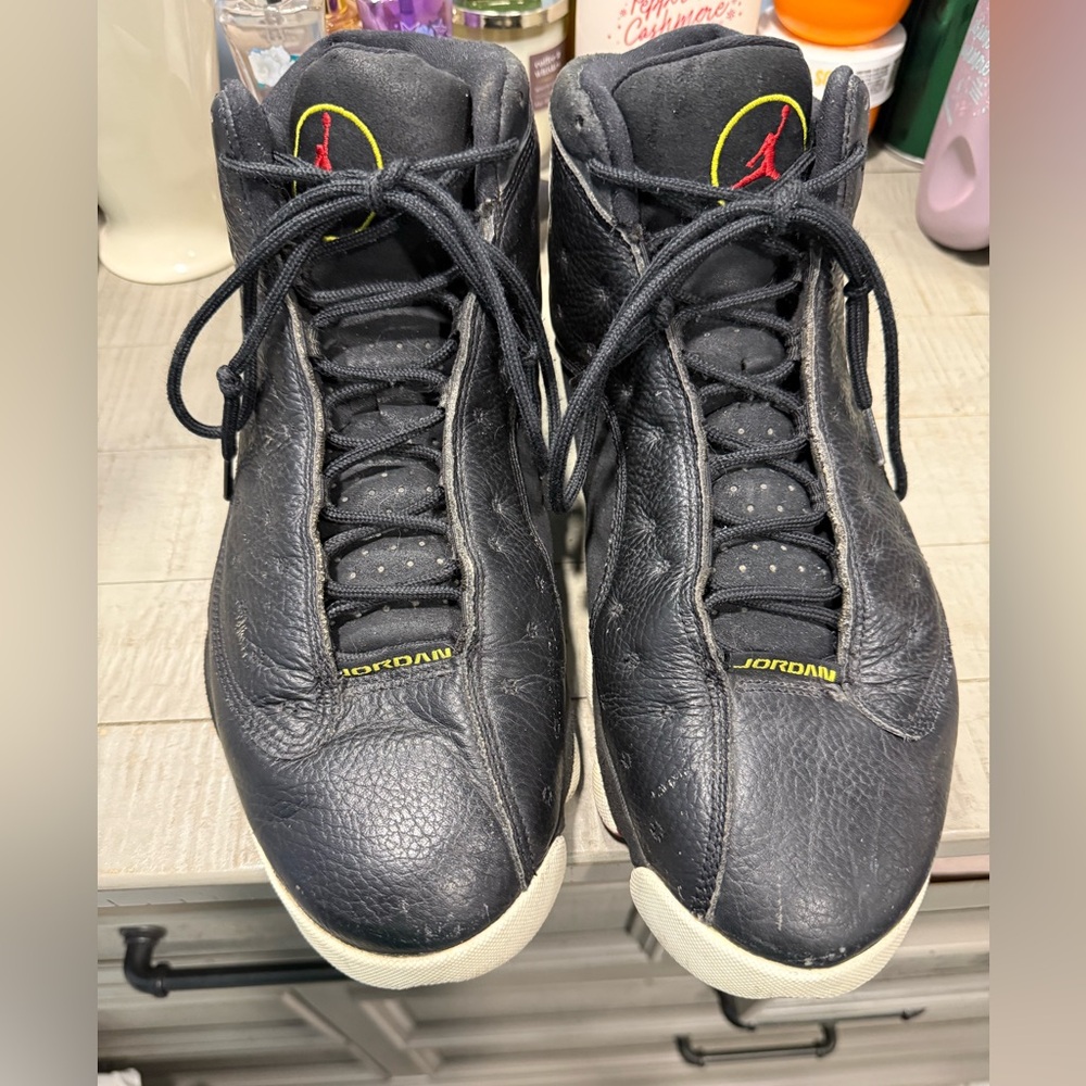 Air Jordan Men's Black and Yellow High-Top Sneakers. Size 13. Series 13.